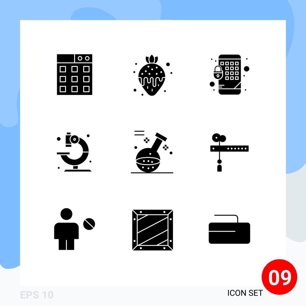 Universal Icon Symbols Group of 9 Modern Solid Glyphs of spa game lock element microscope Editable Vector Design Elements