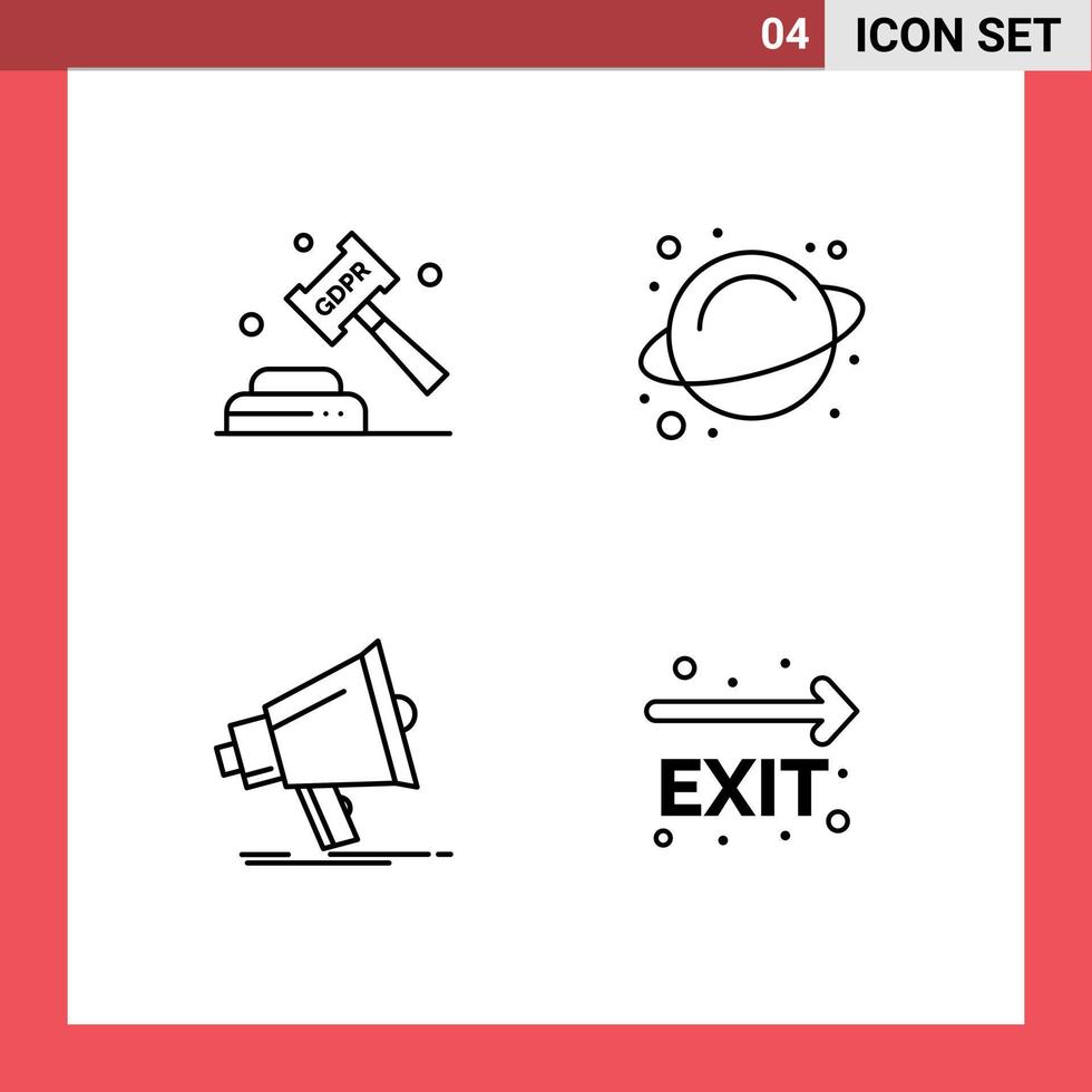 Pictogram Set of 4 Simple Filledline Flat Colors of enforcement digital law science media Editable Vector Design Elements