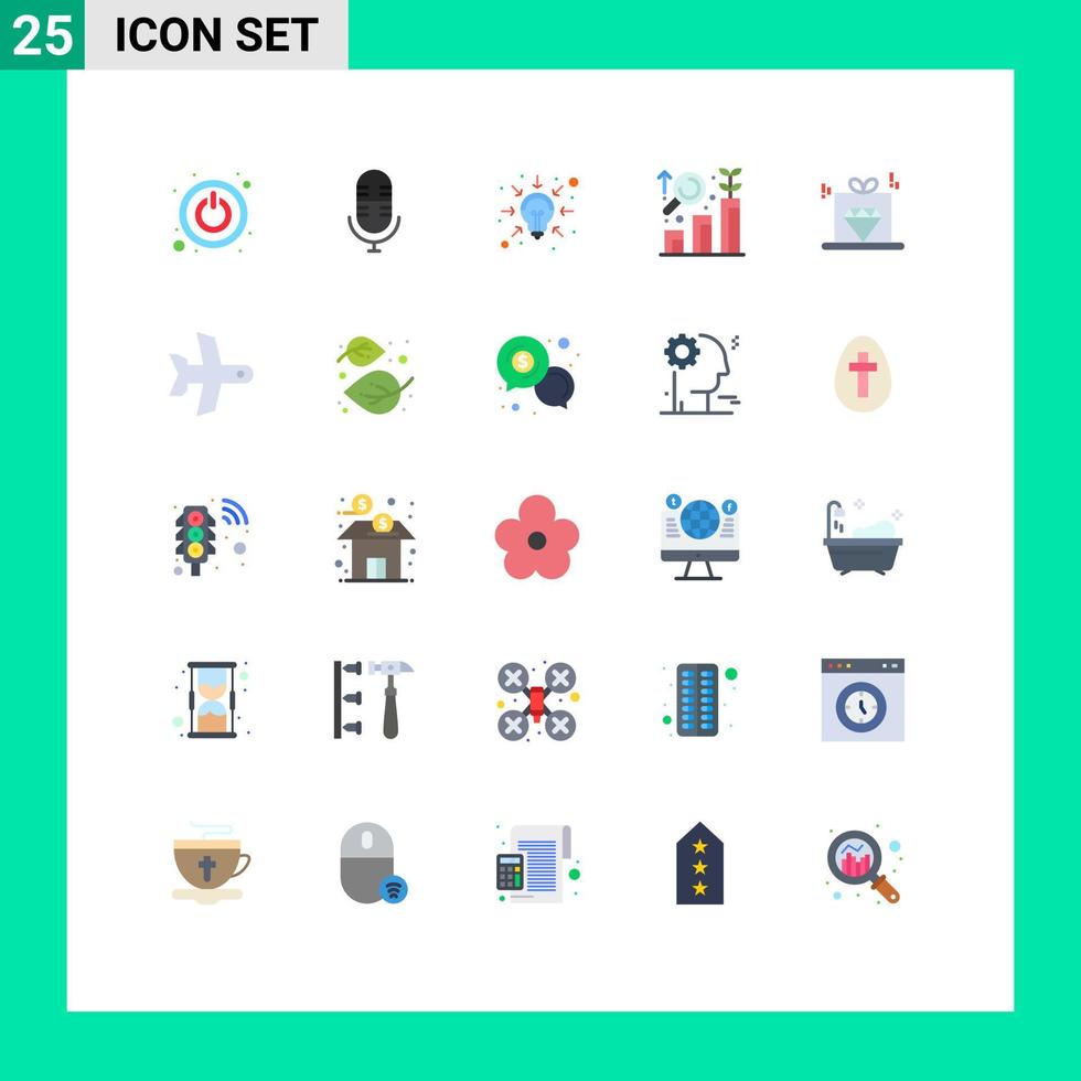 Mobile Interface Flat Color Set of 25 Pictograms of rate marketing intelligence diamond graph Editable Vector Design Elements