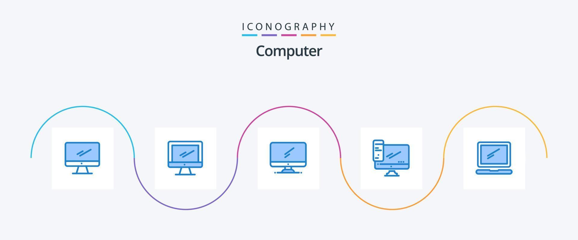 paquete de iconos azul de computadora 5 que incluye . ordenador personal. ordenador portátil. dispositivo vector