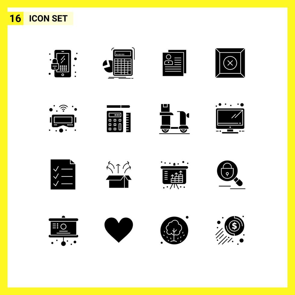 Modern Set of 16 Solid Glyphs Pictograph of glasses delete profile box file Editable Vector Design Elements
