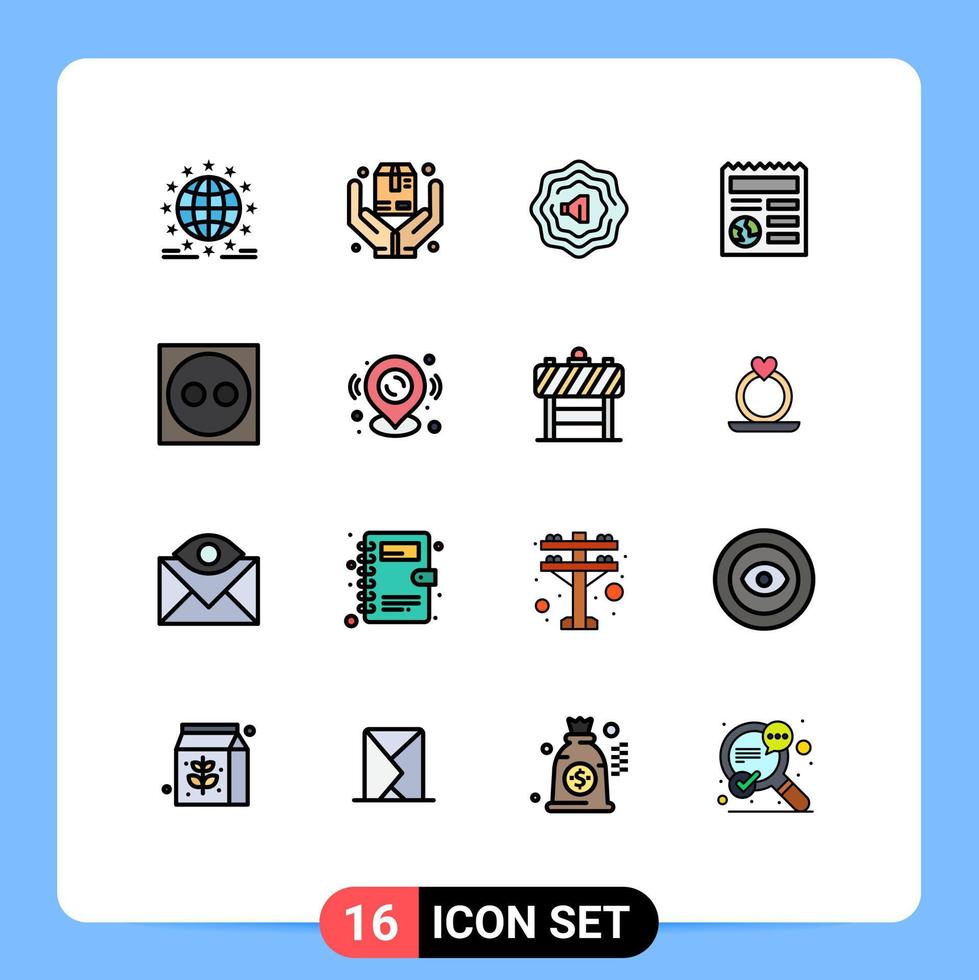16 User Interface Flat Color Filled Line Pack of modern Signs and Symbols of pin electric box cord globe Editable Creative Vector Design Elements