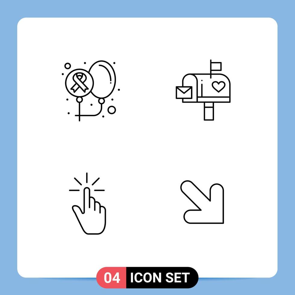 Set of 4 Vector Filledline Flat Colors on Grid for balloons letter box health mail finger Editable Vector Design Elements