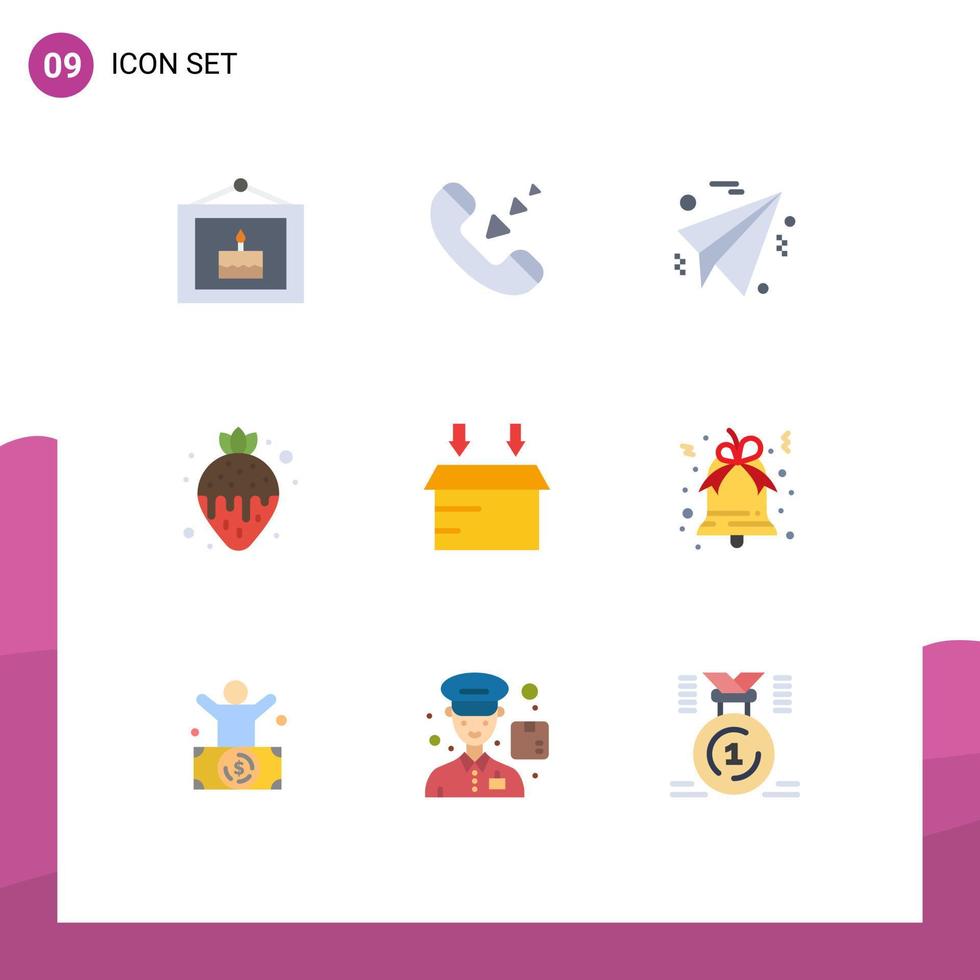 conjunto moderno de 9 colores planos y símbolos como elementos de diseño de vectores editables de comida de fondue de fresa de caja abierta