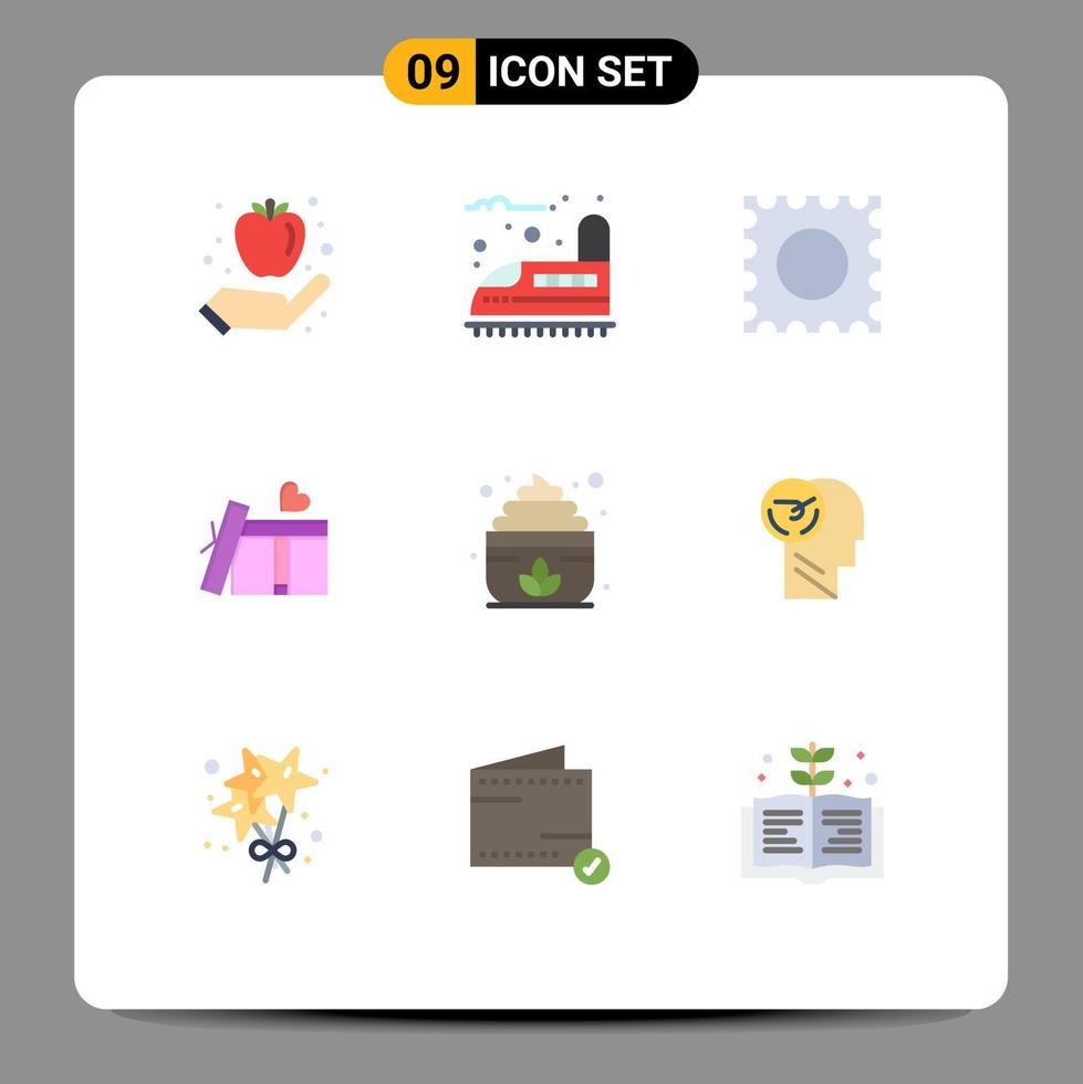Universal Icon Symbols Group of 9 Modern Flat Colors of brain lotus drug cream love Editable Vector Design Elements