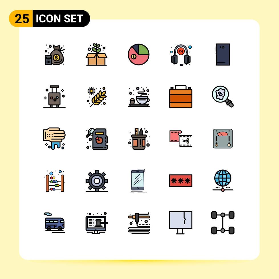 Pictogram Set of 25 Simple Filled line Flat Colors of android phone data service help Editable Vector Design Elements