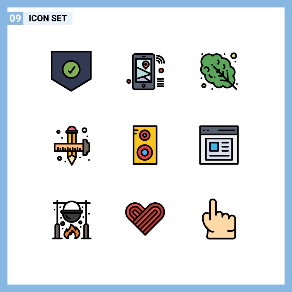 User Interface Pack of 9 Basic Filledline Flat Colors of study drawing wifi draw art Editable Vector Design Elements