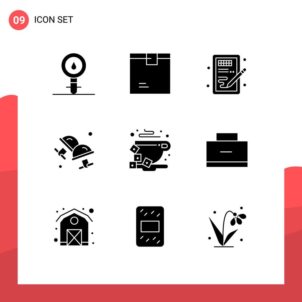 Mobile Interface Solid Glyph Set of 9 Pictograms of dress shirt cuff product learning head Editable Vector Design Elements