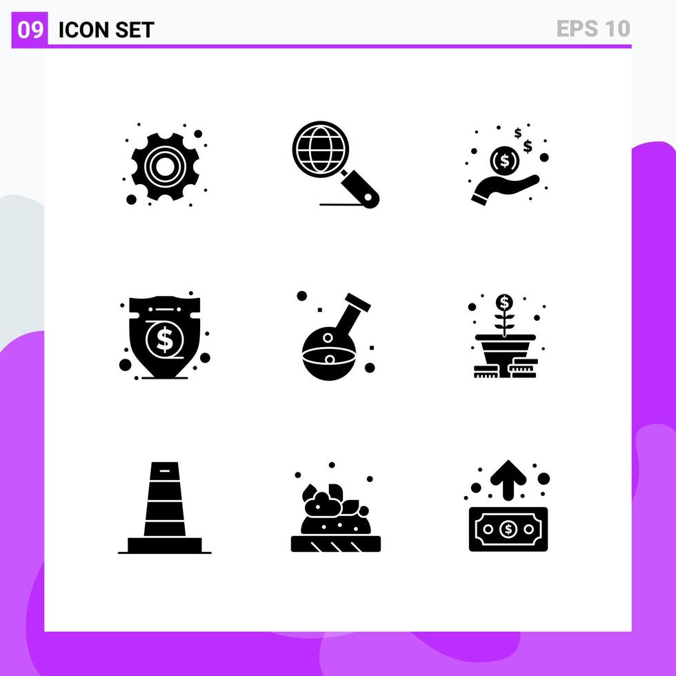 9 Solid Glyph concept for Websites Mobile and Apps healthcare money hand investment business Editable Vector Design Elements
