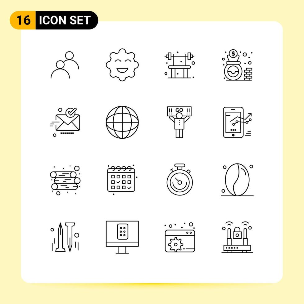 16 Creative Icons Modern Signs and Symbols of sent email exercise cash finance Editable Vector Design Elements