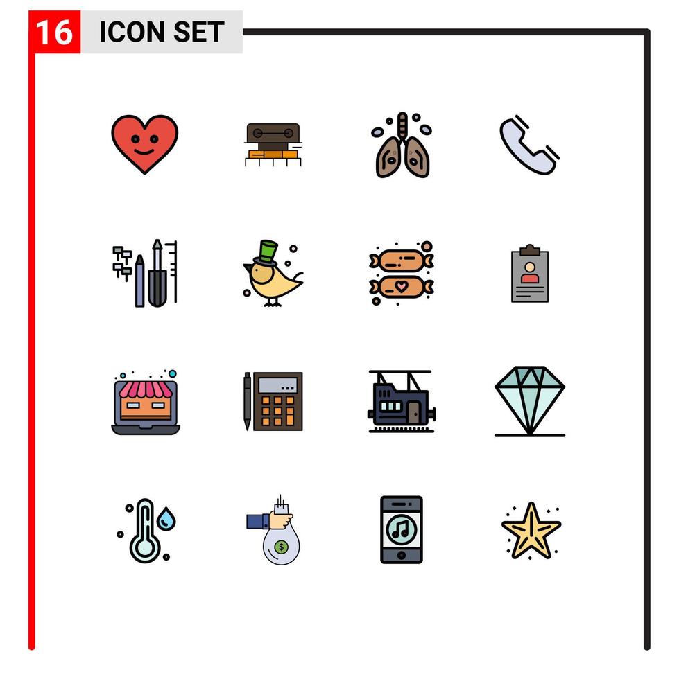 Stock Vector Icon Pack of 16 Line Signs and Symbols for ring phone pollution contact organ Editable Creative Vector Design Elements