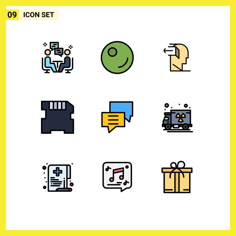 Group of 9 Filledline Flat Colors Signs and Symbols for customer bubbles mind sd card Editable Vector Design Elements