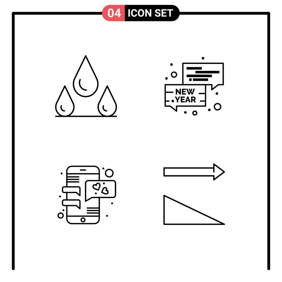 4 Universal Line Signs Symbols of drops love bubble new year descending Editable Vector Design Elements