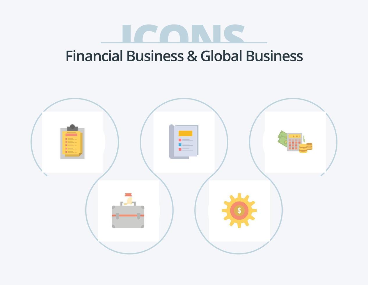 Financial Business And Global Business Flat Icon Pack 5 Icon Design. dollar. report. card. layout. book vector
