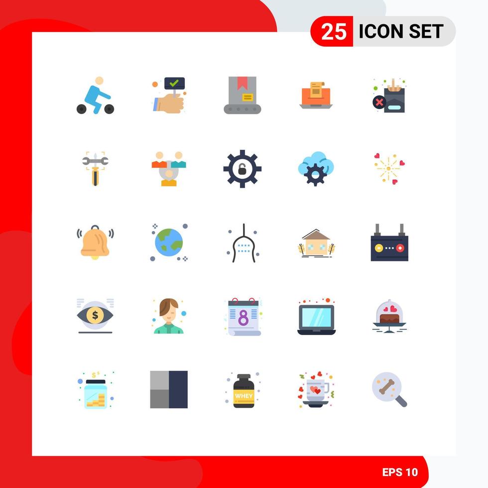 25 Universal Flat Color Signs Symbols of mail envelope bulldozer mail communication Editable Vector Design Elements