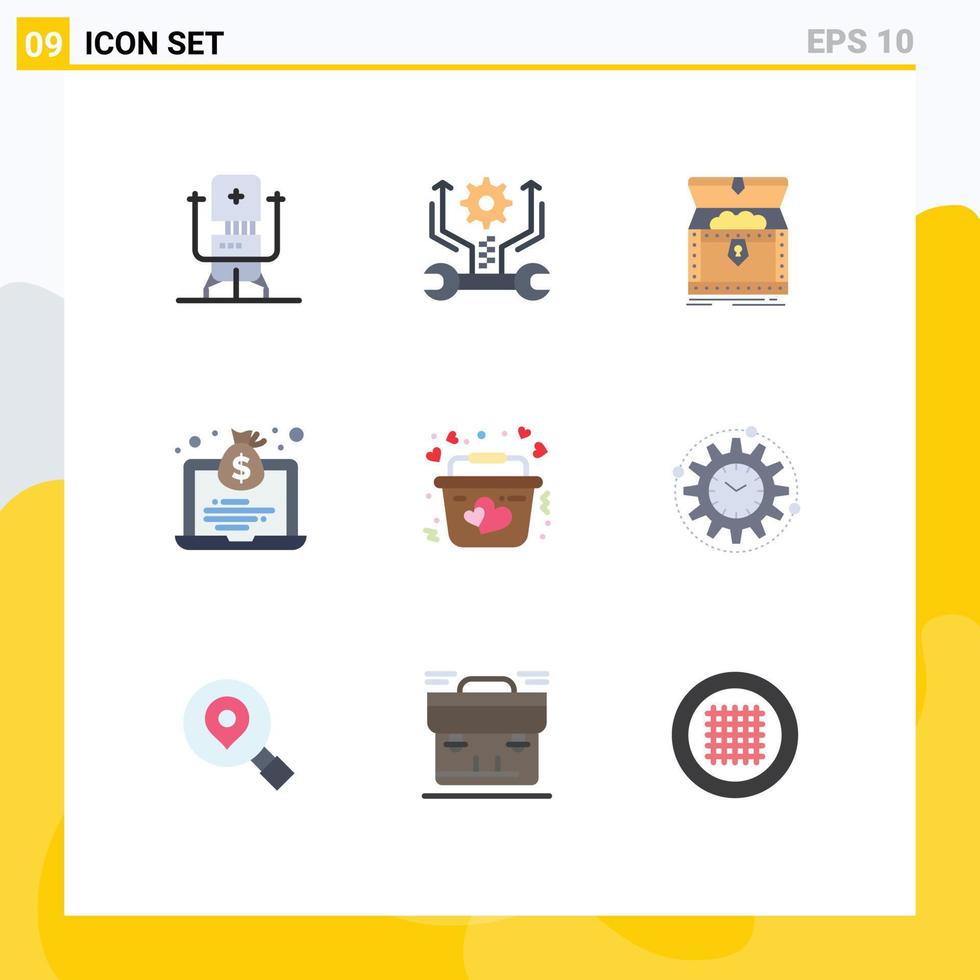 Group of 9 Modern Flat Colors Set for money economy tools laptop reward Editable Vector Design Elements