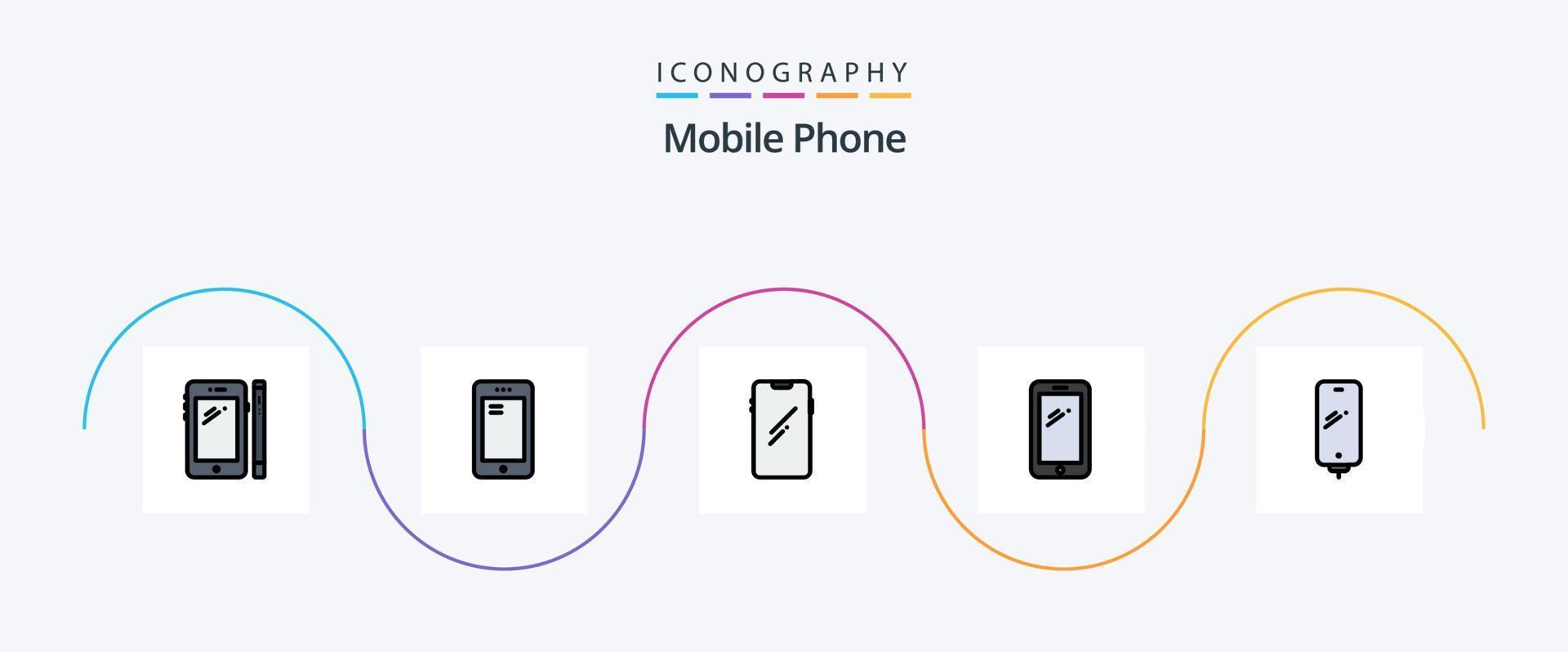 paquete de 5 iconos planos llenos de línea de teléfono móvil que incluye . Huawei batería. móvil vector