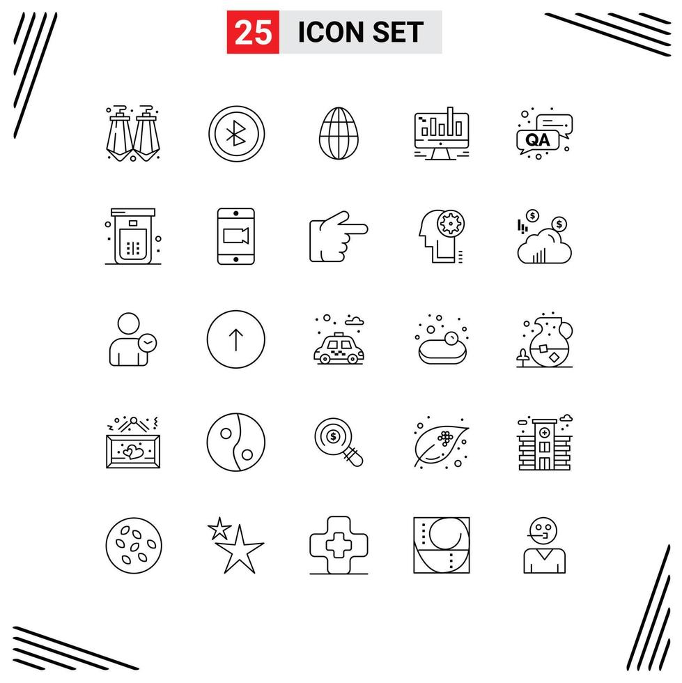 Modern Set of 25 Lines and symbols such as bath qa holiday answer graph Editable Vector Design Elements