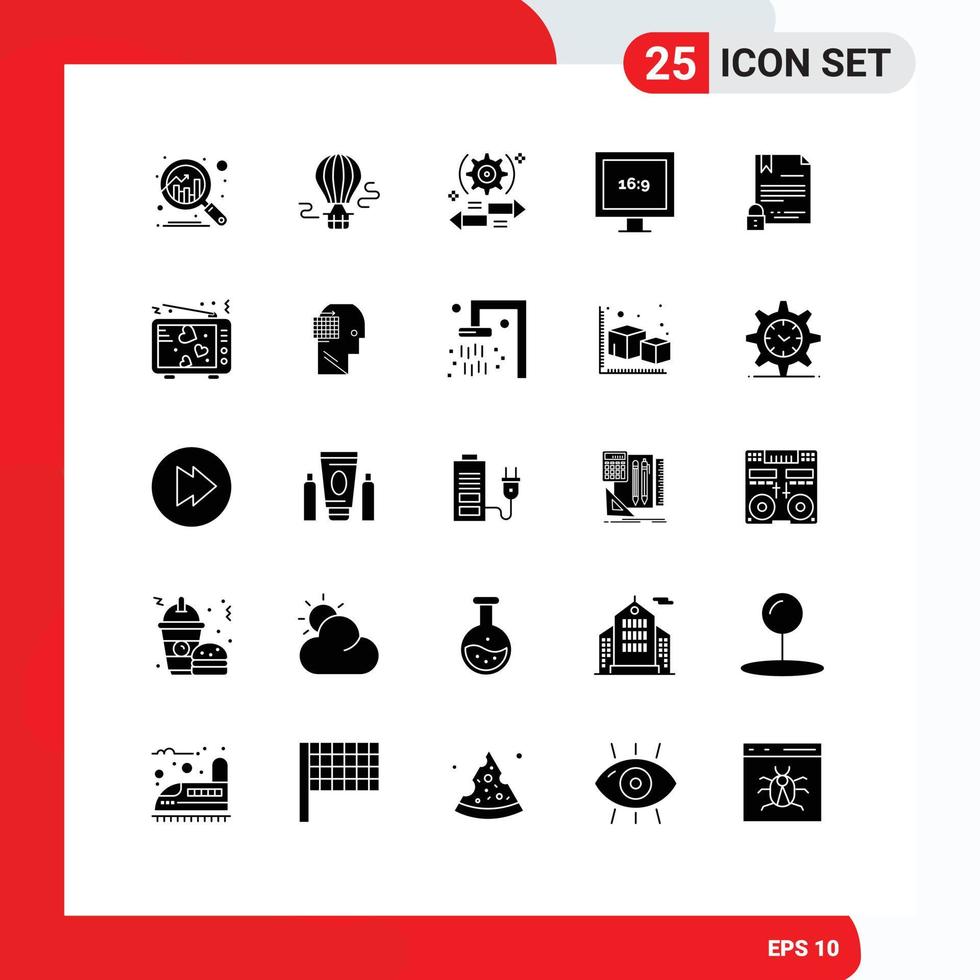 25 Universal Solid Glyphs Set for Web and Mobile Applications digital electronic signature gear hd aspect ratio Editable Vector Design Elements