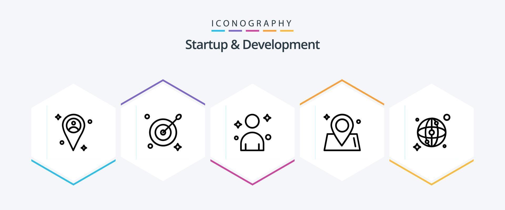 Startup And Develepment 25 Line icon pack including . network. person. map. world vector
