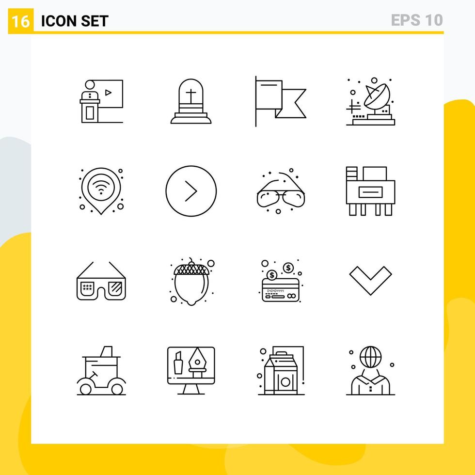 Set of 16 Modern UI Icons Symbols Signs for internet telecommunication christian radio flag Editable Vector Design Elements