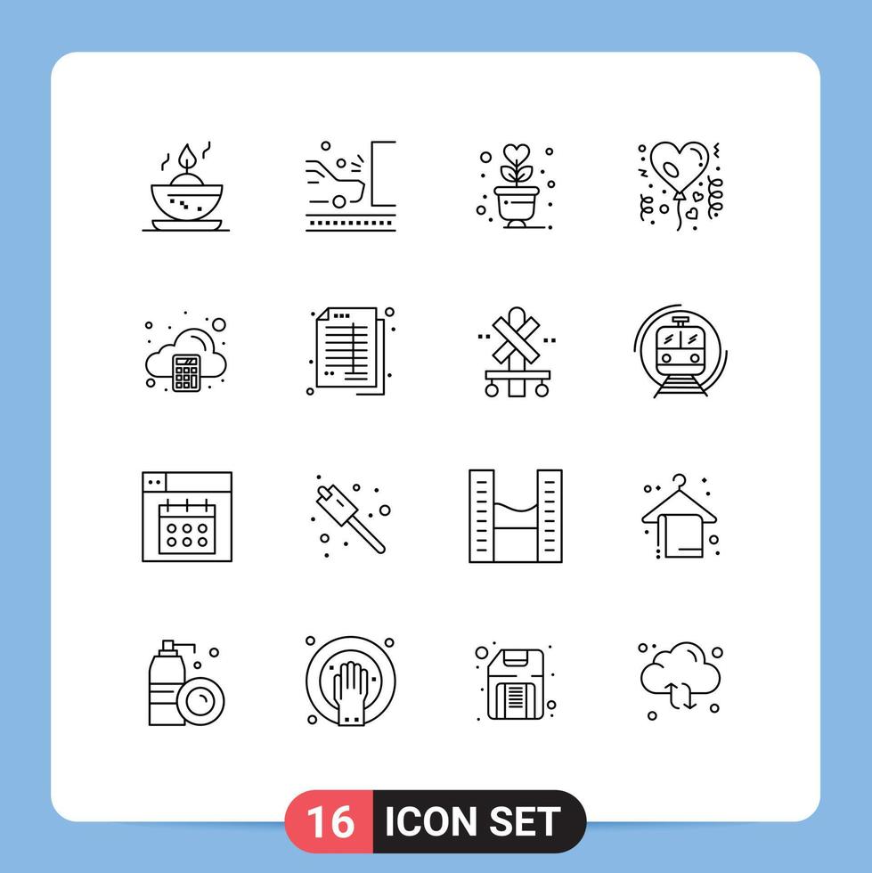 Group of 16 Modern Outlines Set for arithmetic celebration lifestyle love affection Editable Vector Design Elements
