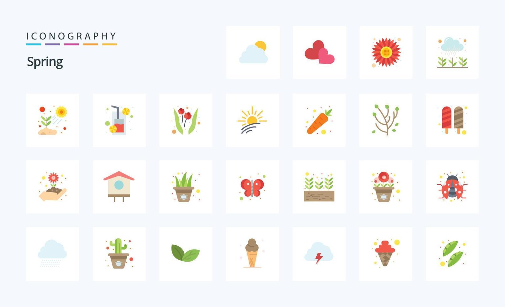 25 Spring Flat color icon pack vector