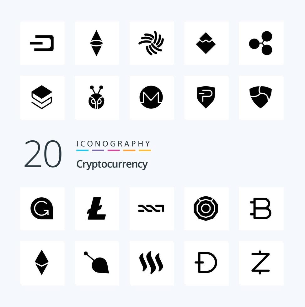20 Cryptocurrency Solid Glyph icon Pack like coin  lite coin  crypto currency coin vector
