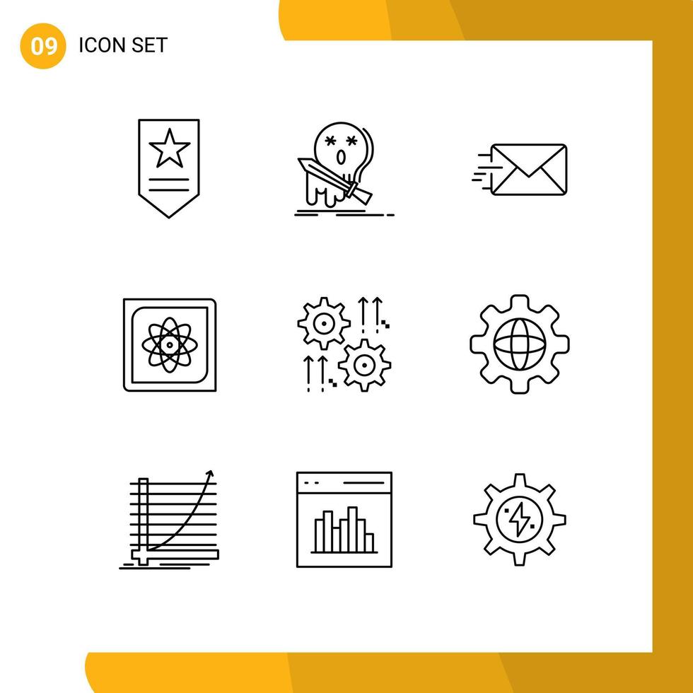 Pack of 9 creative Outlines of gear future email data computer Editable Vector Design Elements