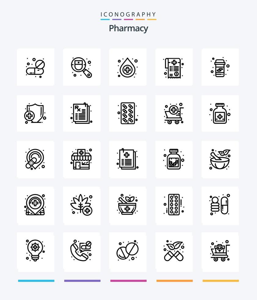 paquete de iconos de contorno de farmacia creativa 25 como medicina. papeleo. buscar. factura médica. cuenta vector