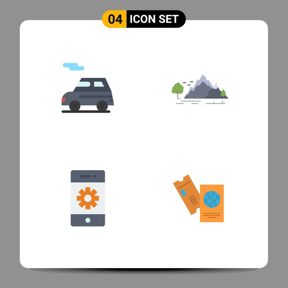 Mobile Interface Flat Icon Set of 4 Pictograms of auto cell vehicle nature phone Editable Vector Design Elements