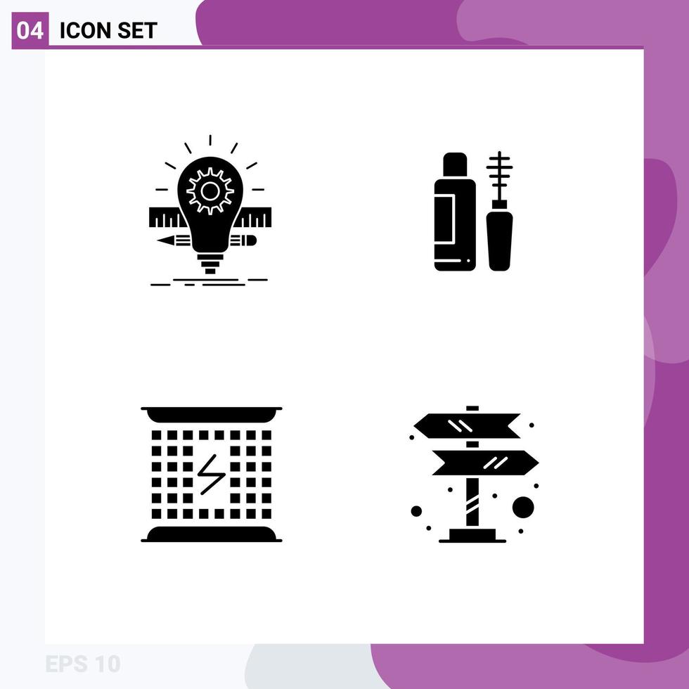 4 Creative Icons Modern Signs and Symbols of deveopment charge pencil shade electricity Editable Vector Design Elements