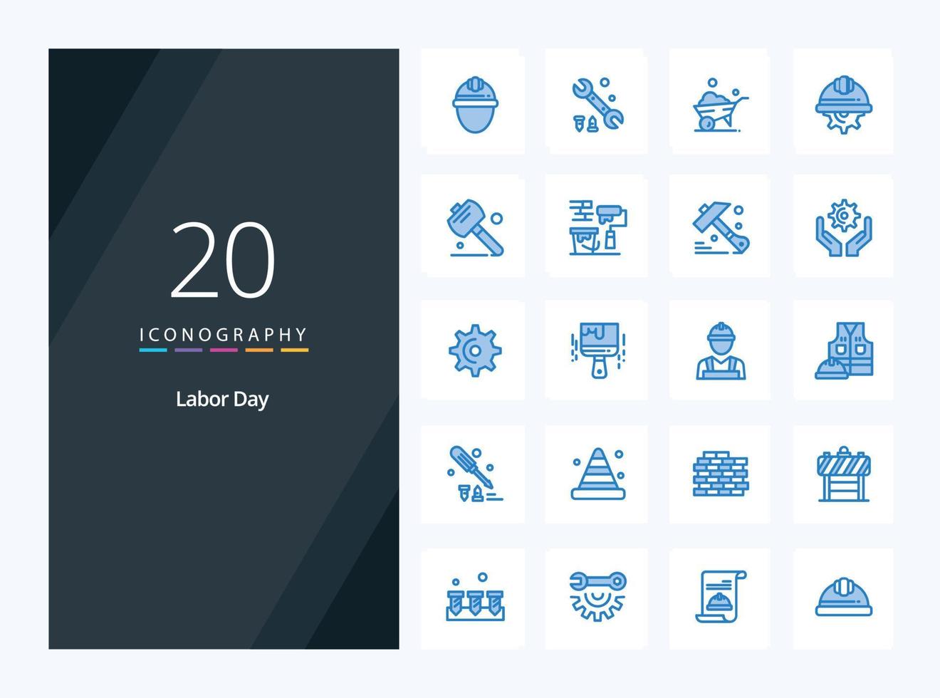 20 icono de color azul del día del trabajo para la presentación vector