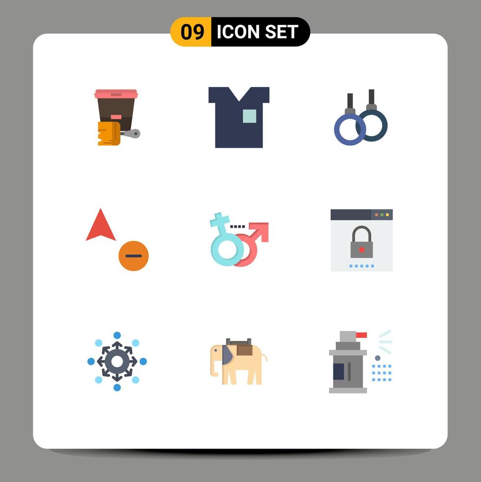 Editable Vector Line Pack of 9 Simple Flat Colors of male cursor t shirt copy healthcare Editable Vector Design Elements