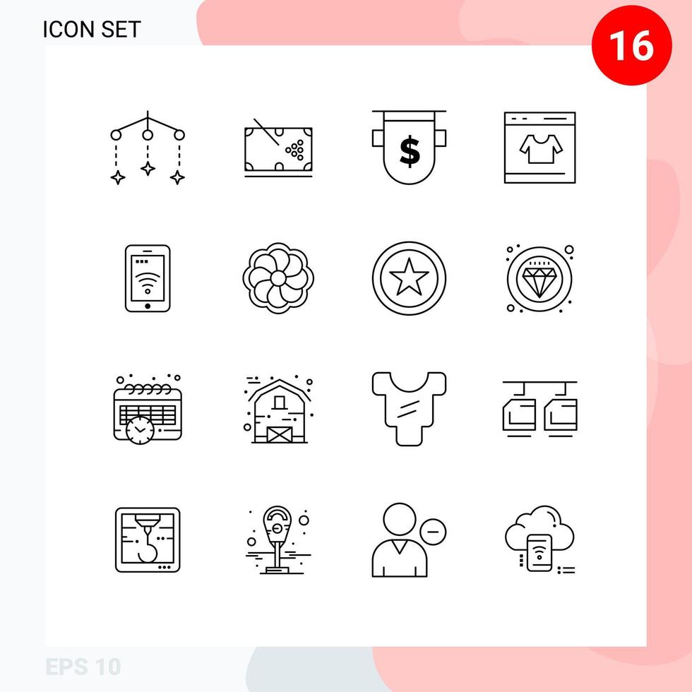 Set of 16 Vector Outlines on Grid for shopping online badges credit finance Editable Vector Design Elements