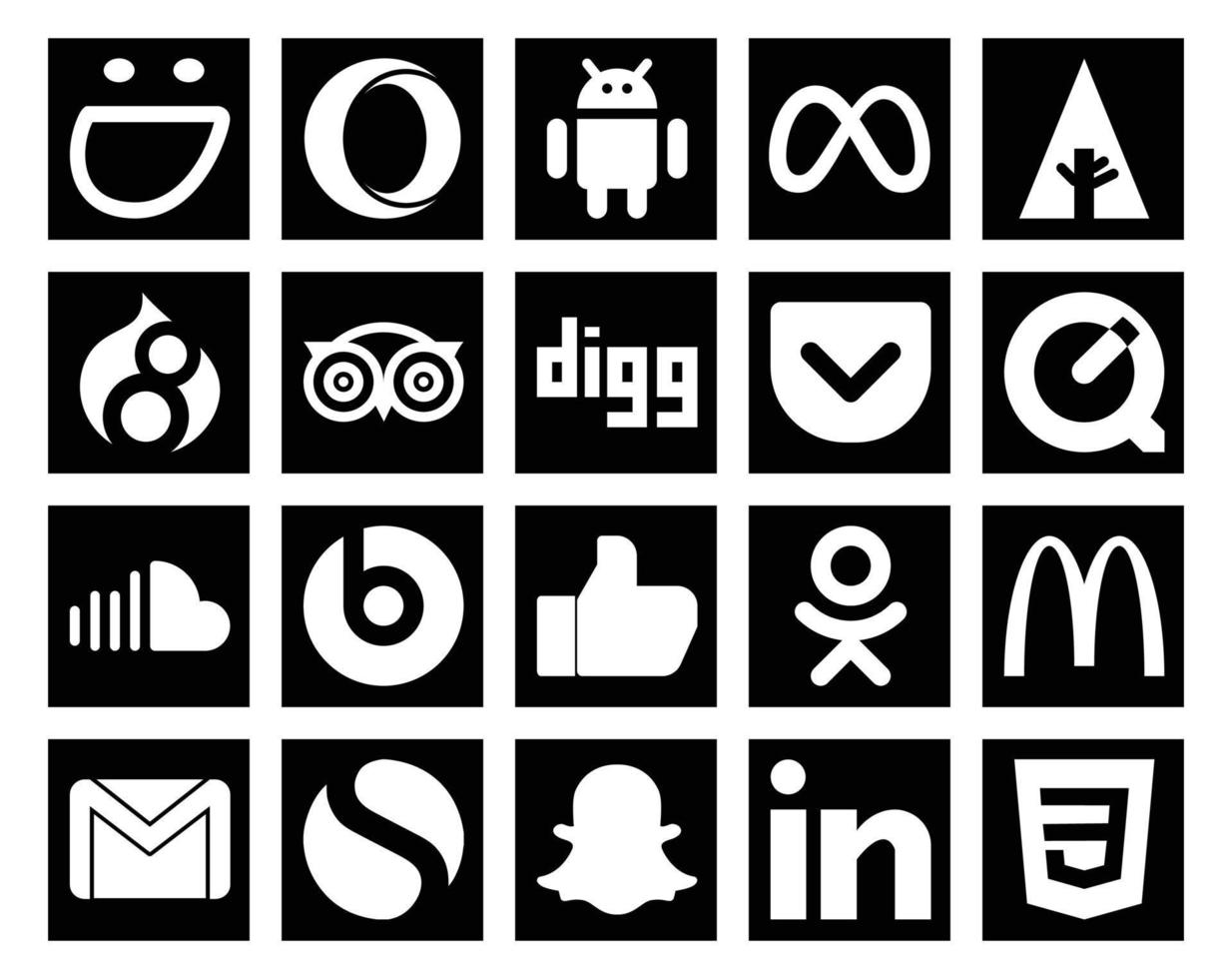 20 Social Media Icon Pack Including odnoklassniki beats pill travel music soundcloud vector