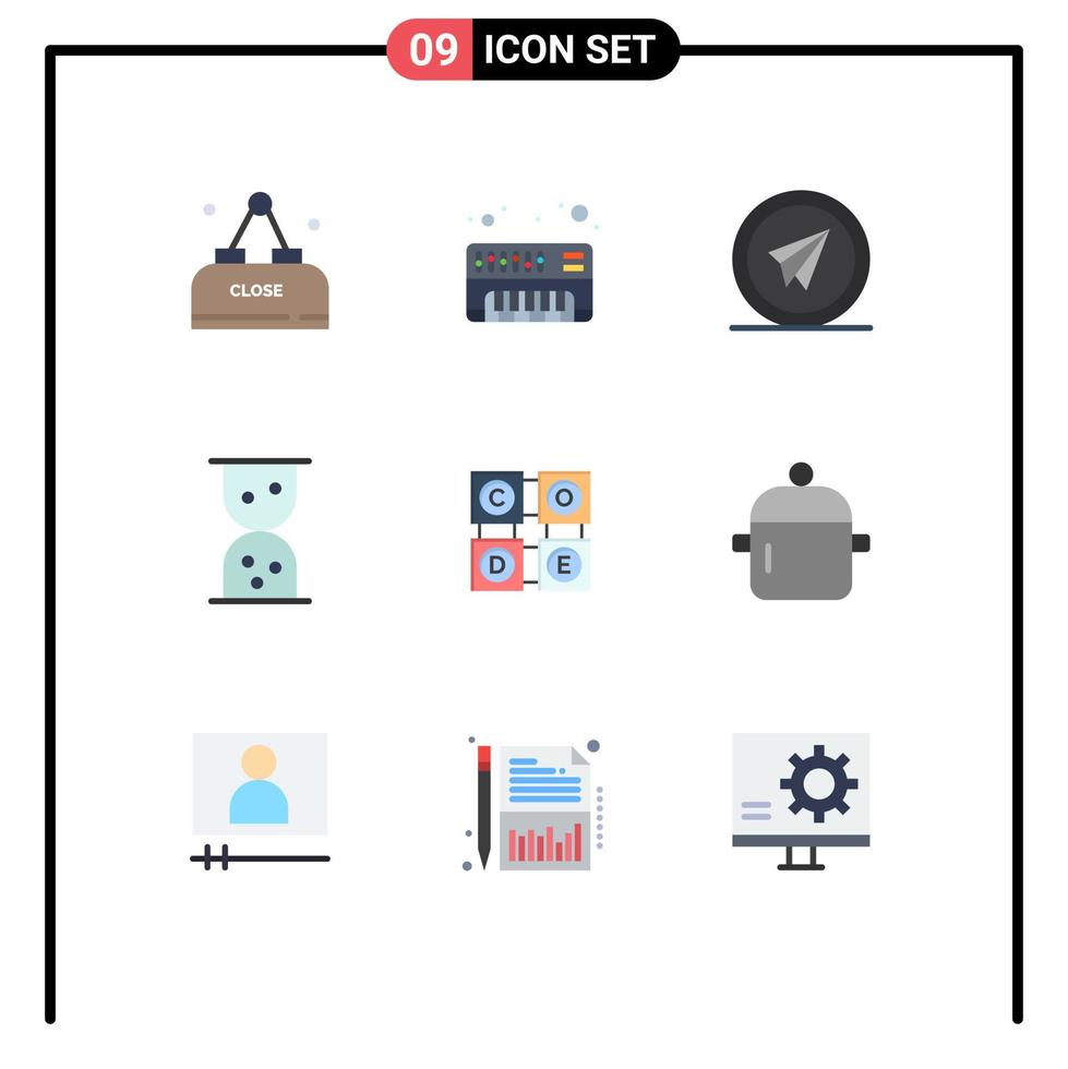 Set of 9 Modern UI Icons Symbols Signs for cooking code learning fly learning sand clock Editable Vector Design Elements