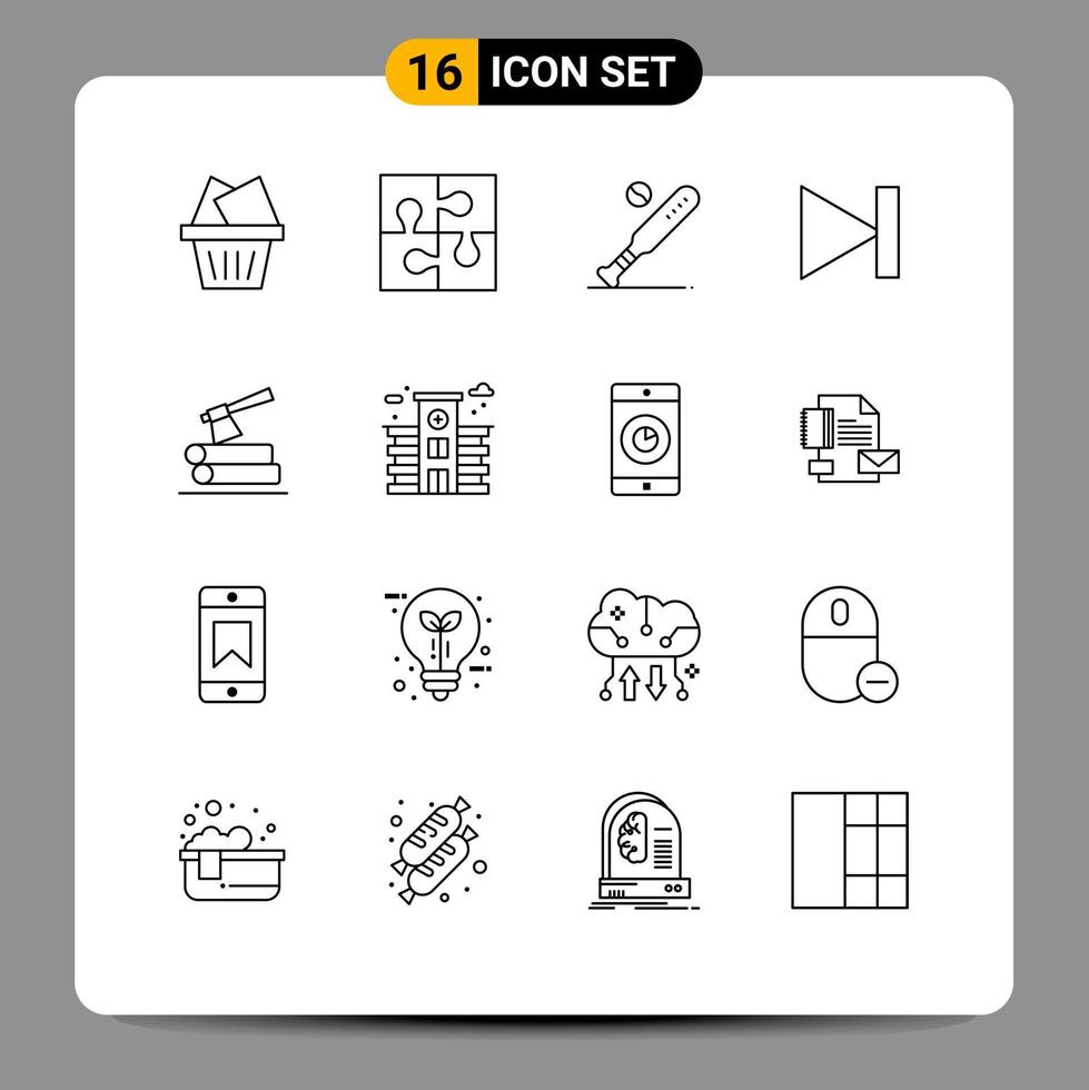 Modern Set of 16 Outlines and symbols such as ax last ball forward usa Editable Vector Design Elements