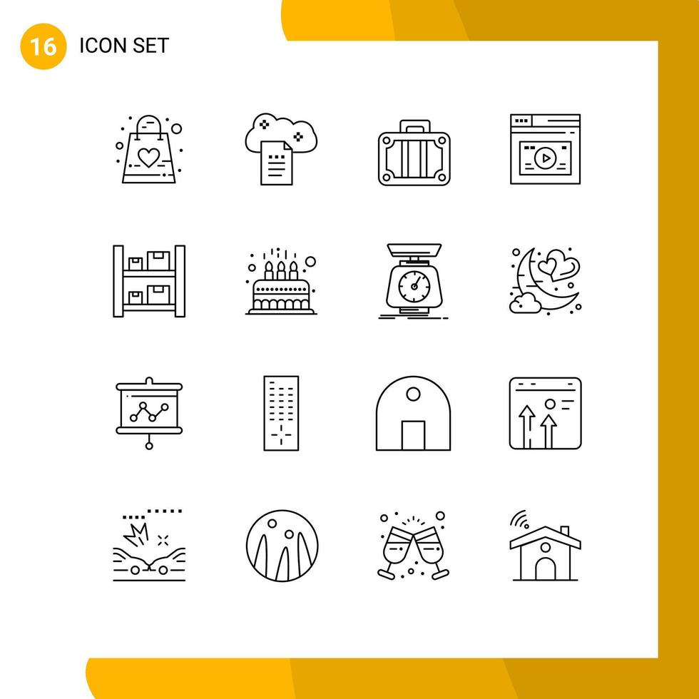 Group of 16 Outlines Signs and Symbols for website page online docs internet transportation Editable Vector Design Elements