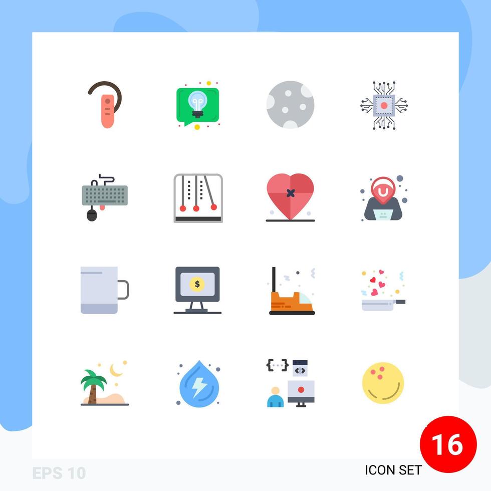 Pack of 16 creative Flat Colors of processor cpu talk chip sleep Editable Pack of Creative Vector Design Elements