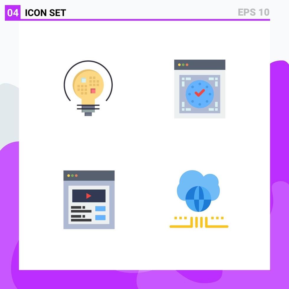 4 Universal Flat Icons Set for Web and Mobile Applications data custom content bulb device user interface Editable Vector Design Elements