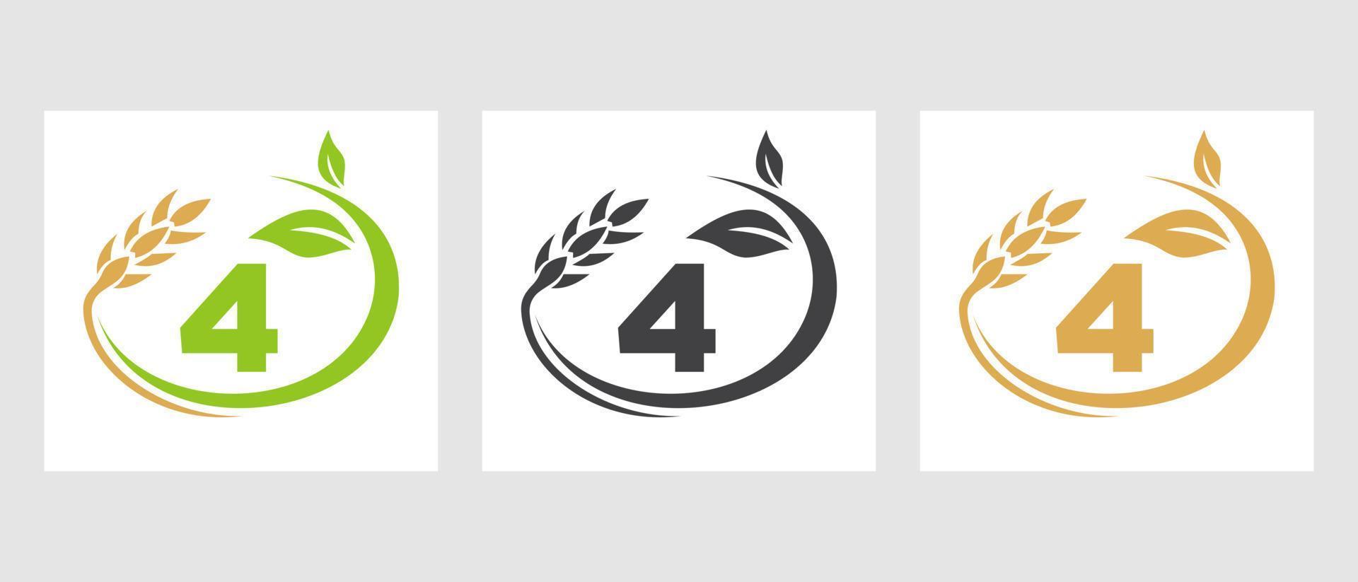 logotipo de la agricultura de la letra 4. agronegocios, plantilla de diseño de granjas ecológicas vector
