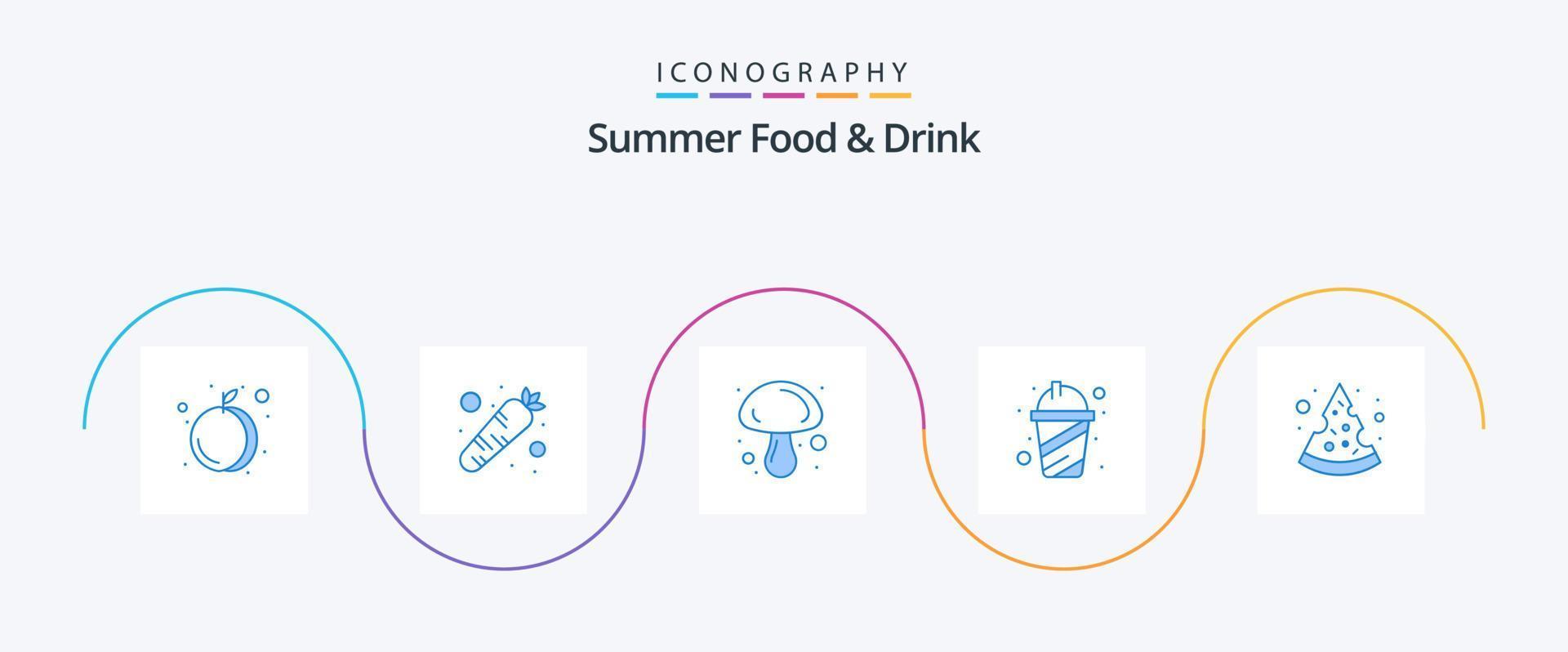 Summer Food and Drink Blue 5 Icon Pack Including slice. piece. food. summer. drink vector