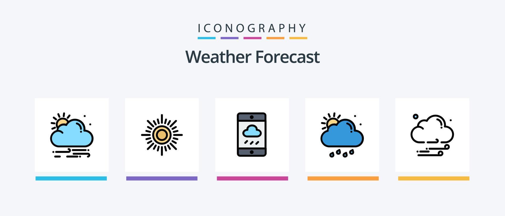 la línea meteorológica llenó el paquete de 5 íconos que incluye. sol. sol. lluvia. GPS. diseño de iconos creativos vector