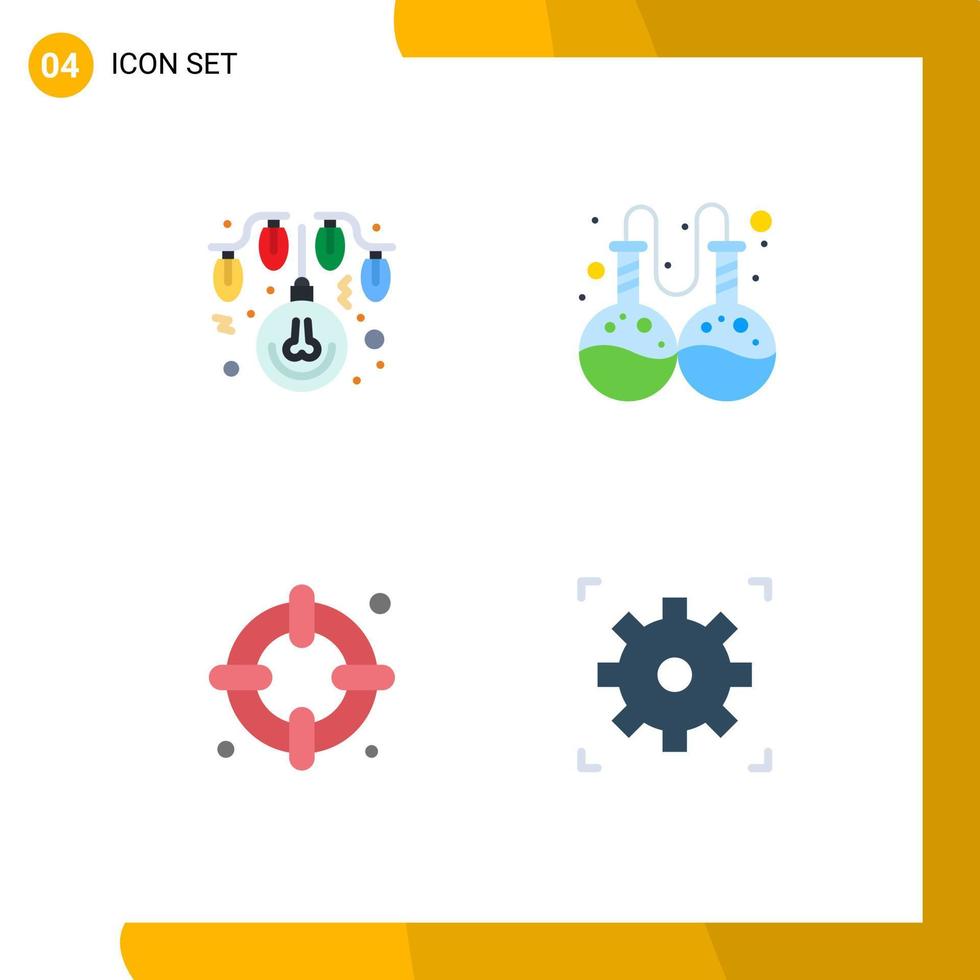 User Interface Pack of 4 Basic Flat Icons of bulb lifebuoy lights research video Editable Vector Design Elements