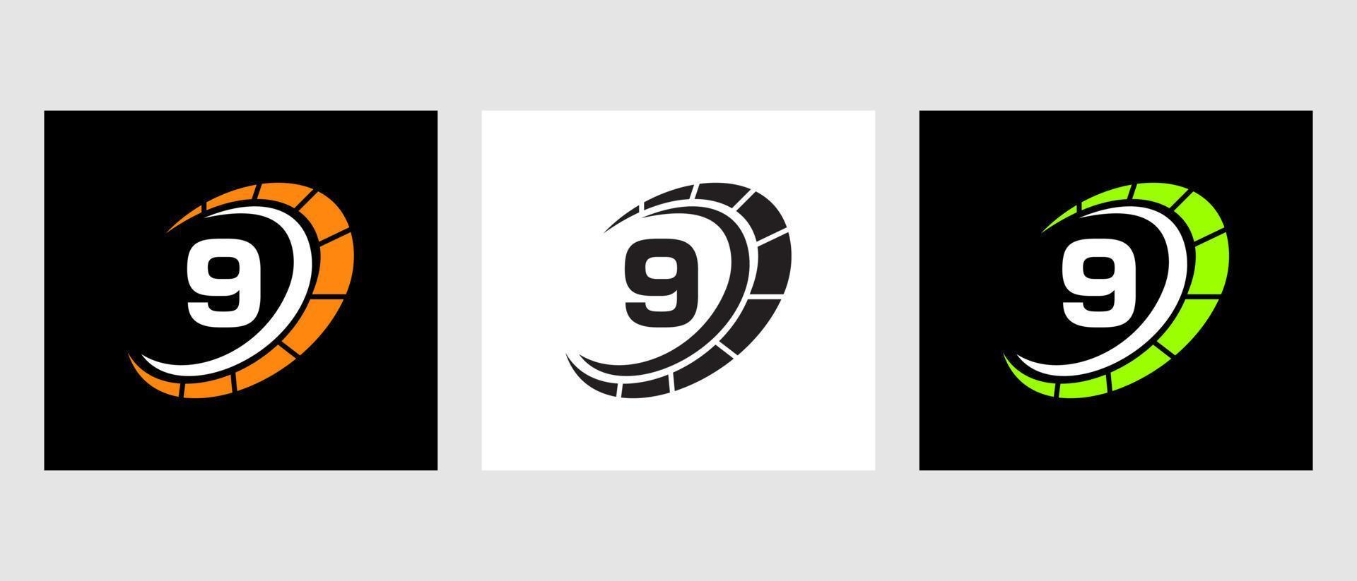 Letter 9 Car Automotive Logo For Cars Service, Cars Repair With Speedometer Symbol vector