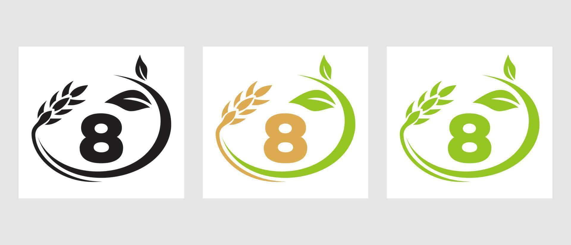 logotipo de la agricultura de la letra 8. agronegocios, plantilla de diseño de granjas ecológicas vector