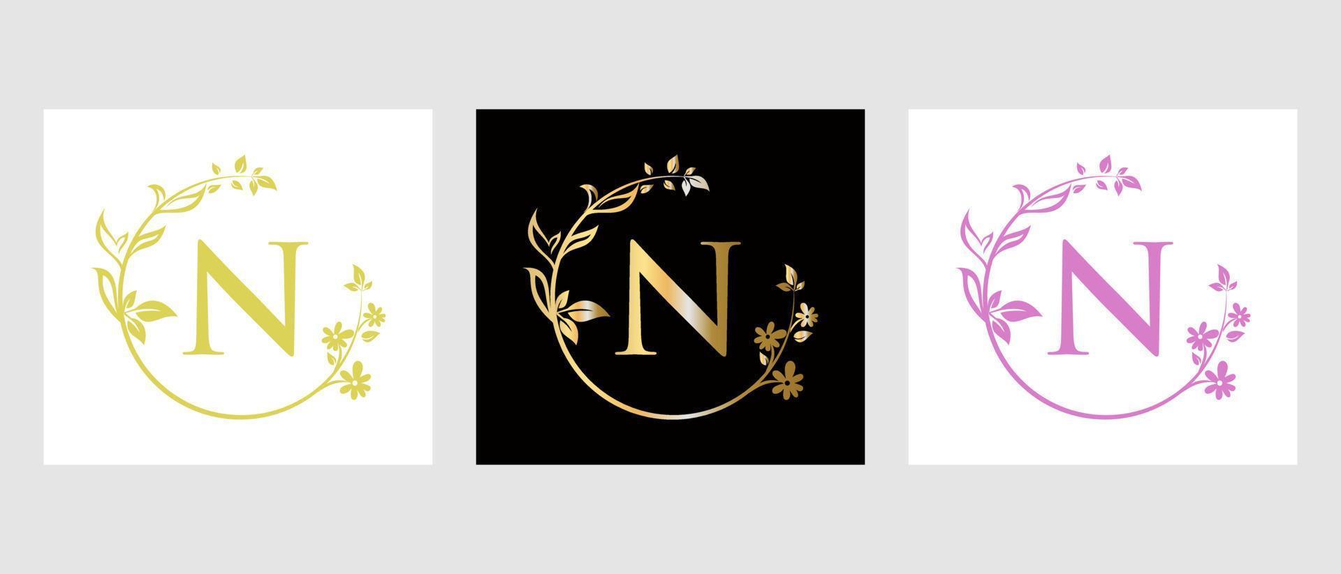 logotipo de belleza letra n para decoración, flor, plantilla de spa vector
