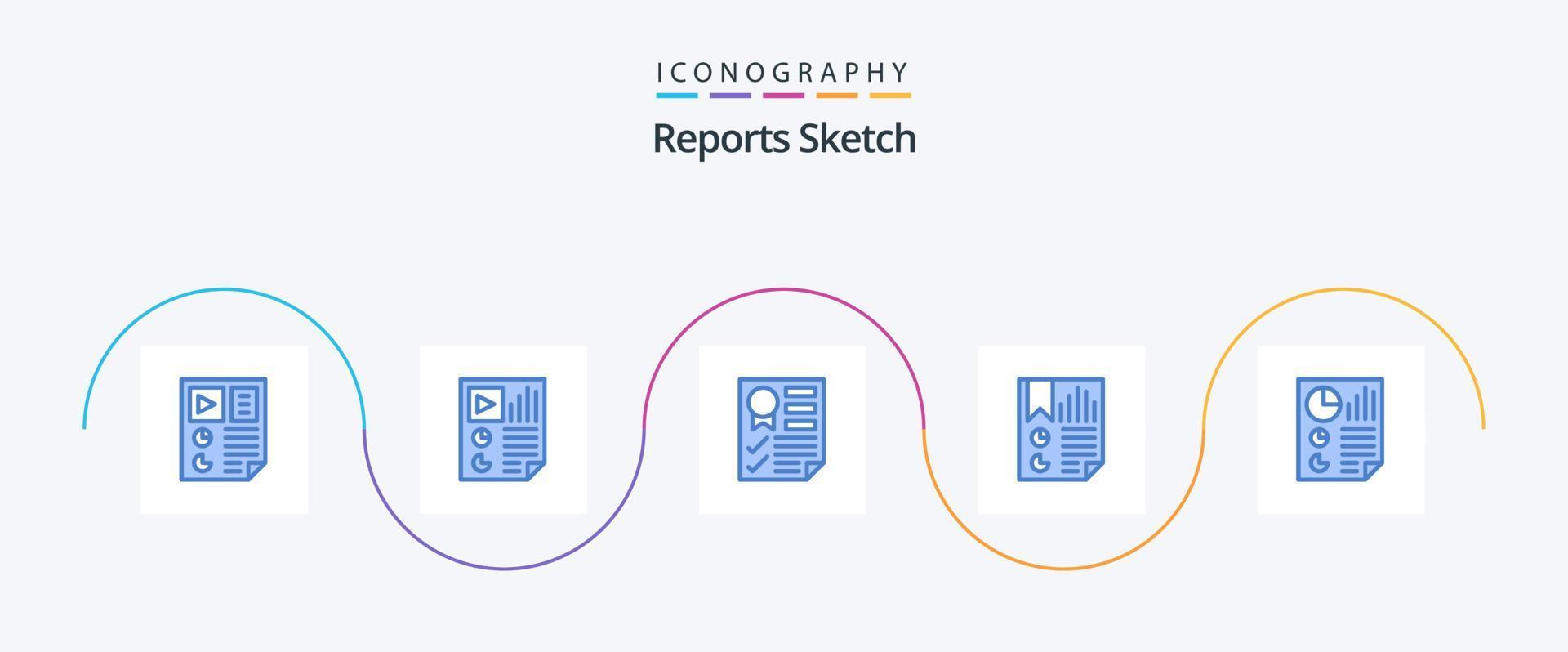 Reports Sketch Blue 5 Icon Pack Including document. bookmark. report. ribbon. page vector