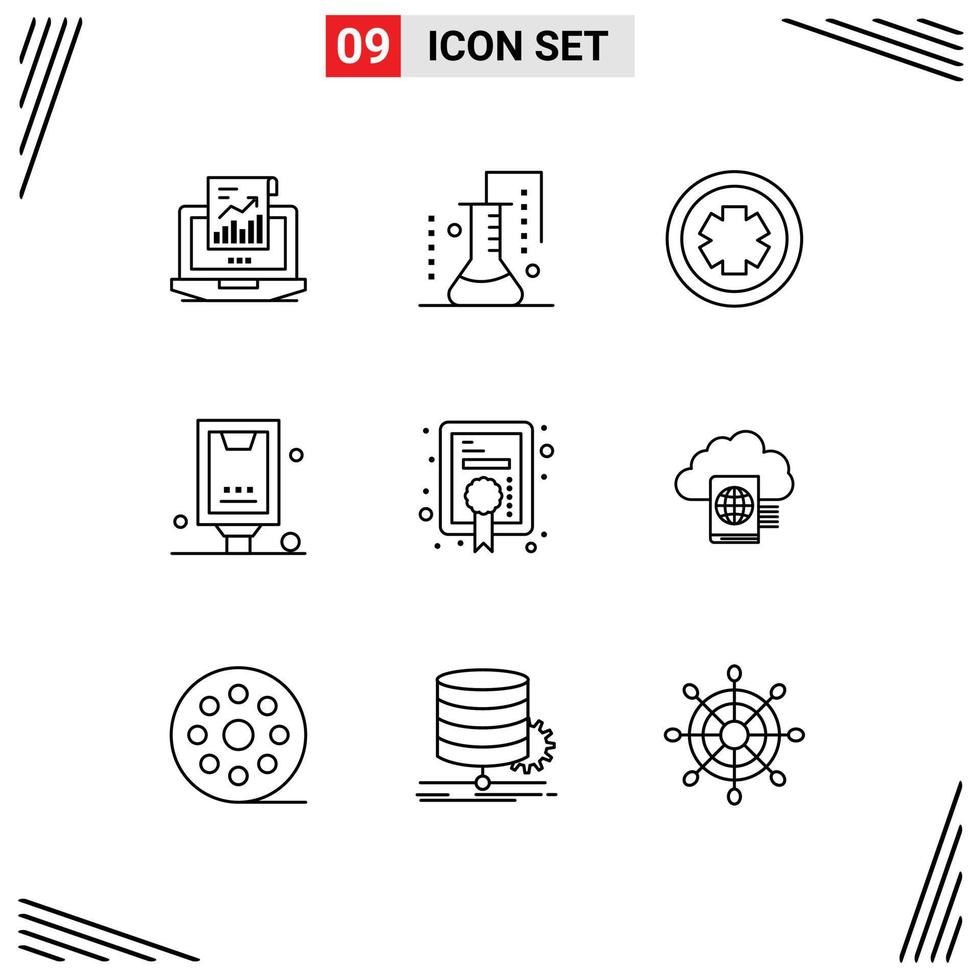 Pack of 9 creative Outlines of marketing announcement science of matter advertising sign Editable Vector Design Elements